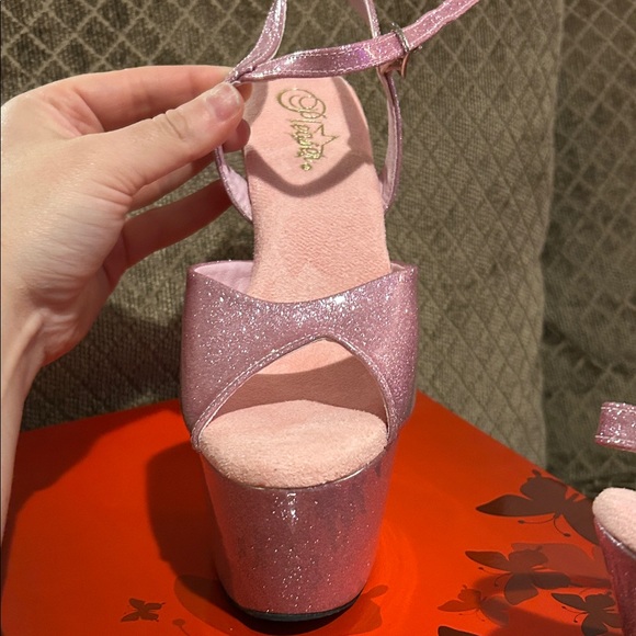 Pleaser size 10 NIB Pink Glitter Platform heels - Picture 8 of 13